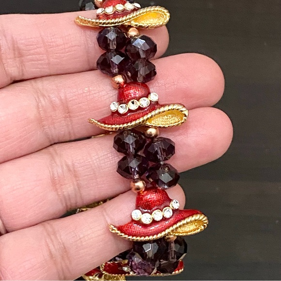 Red Hatter Enamel Beaded Stretchy Bracelet One Size - Picture 9 of 10